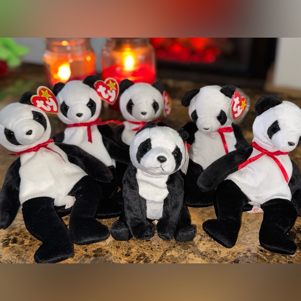 🐼 TY Beanie Babies Panda Set — 6 Total (Fortune x5 + China x1)